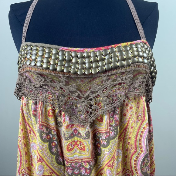 Free People Paisley Multi Media Strappy Top with Fringe Tulip Back Size M - Picture 5 of 16